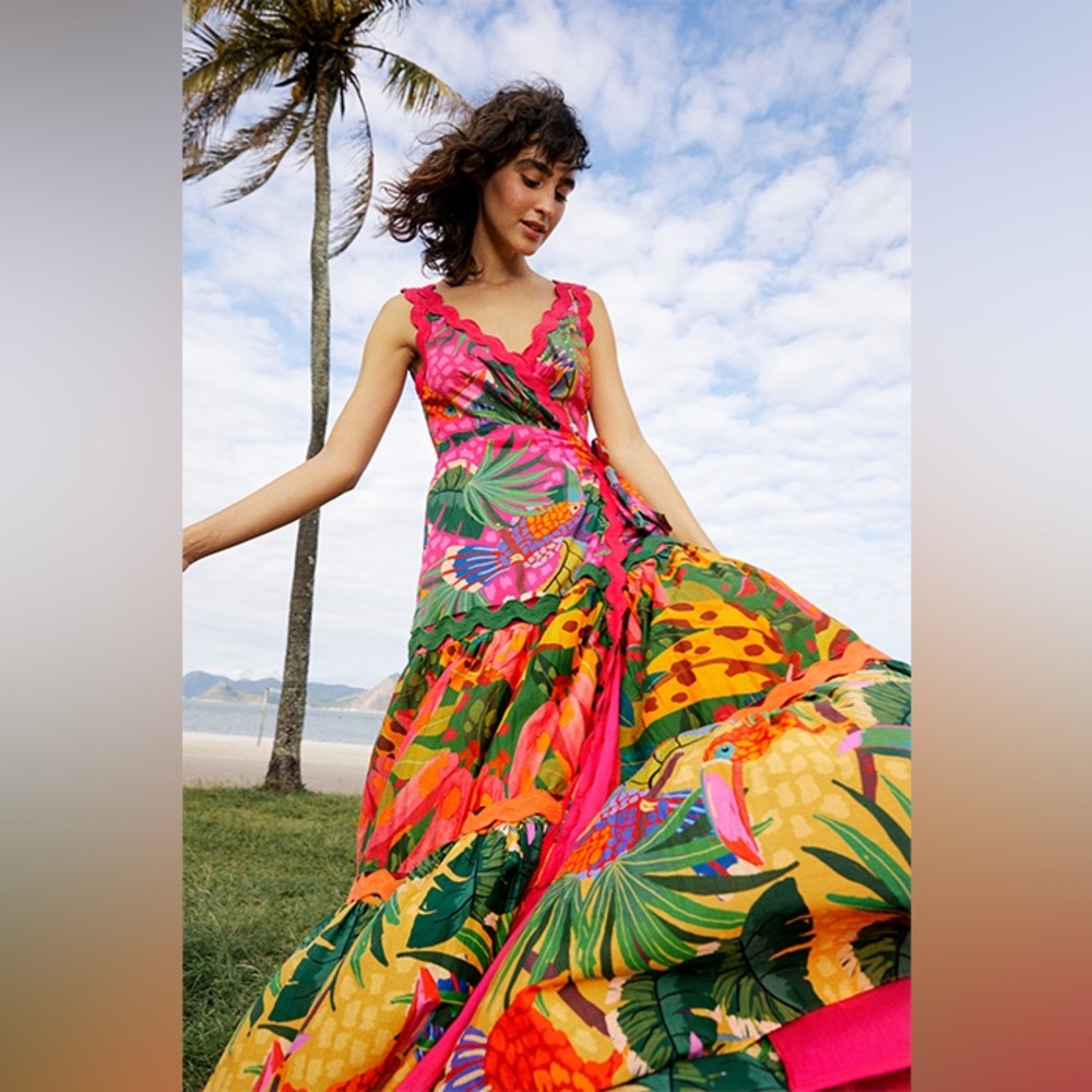 Farm Rio - Mixed Painted Toucans Maxi Dress Multi
